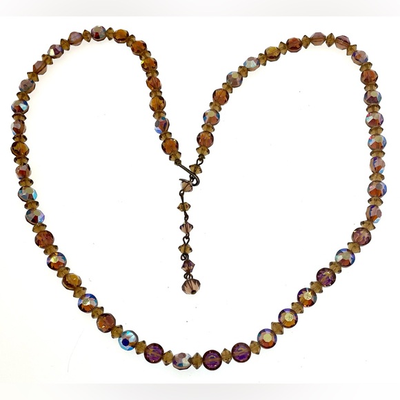 Vintage Jewelry - Vintage Faceted Topaz Crystal Aurora Borealis Beaded Necklace Choker